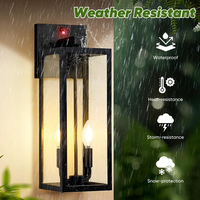 Alt view image 4 of 7 - 2-Pack 18 Large Upgraded Motion Sensor Outdoor Wall Lights, Black Auto ON/OFF, 3 Lighting Modes, Waterproof, Rust-Resistant, Durable Metal with Clear Glass, Dual E12 Sockets, Easy to Install