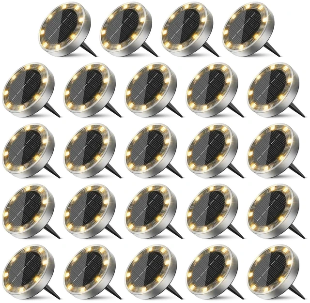 Main image of 24 Pack Solar Lights Outdoor Waterproof, 8 LED Solar Ground Lights Flat Solar Disc Light Landscape Lighting for Pathway Garden Yard Walkway Driveway Lawn, Warm White