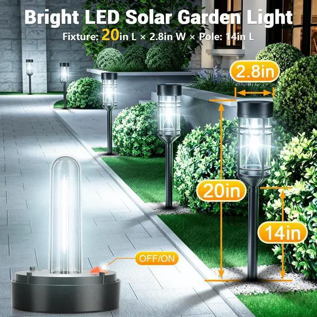 Alt view image 3 of 6 - Amzarp 8 Pack Solar Garden Lights, Outdoor Bright LED Solar Pathway Lights IP65 Waterproof Rugged Shatterproof Auto On/Off for Landscape Garden Yard Walkway Driveway Lawn Lighting6500K Cool White