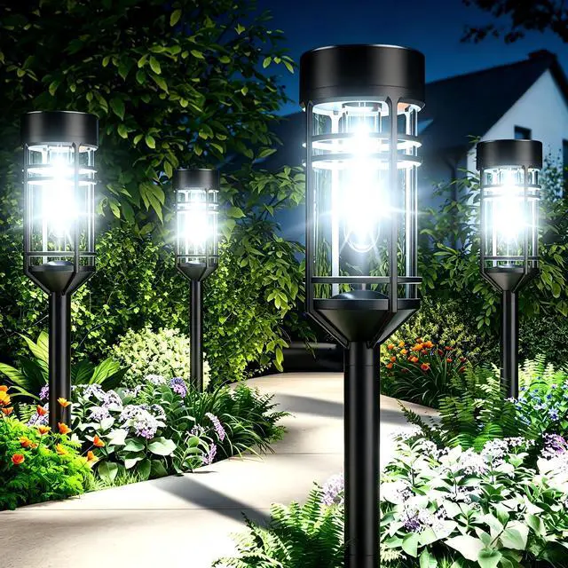 Main image of Amzarp 8 Pack Solar Garden Lights, Outdoor Bright LED Solar Pathway Lights IP65 Waterproof Rugged Shatterproof Auto On/Off for Landscape Garden Yard Walkway Driveway Lawn Lighting6500K Cool White