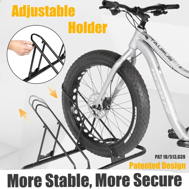 Alt view image 2 of 6 - Bicycle Floor Parking Rack Stand - for Mountain MTB Road Bike - Indoor Home Garage Storage - Adjustable for 2 Fat Bikes