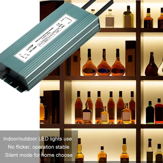 Alt view image 5 of 7 - 24V DC LED Driver Waterproof IP67 Power Supply 400W 16.6A AC100-264V Input, Ultra Thin, Aluminum Case, LED Low Voltage Transformer, For Indoor Outdoor LED Lights