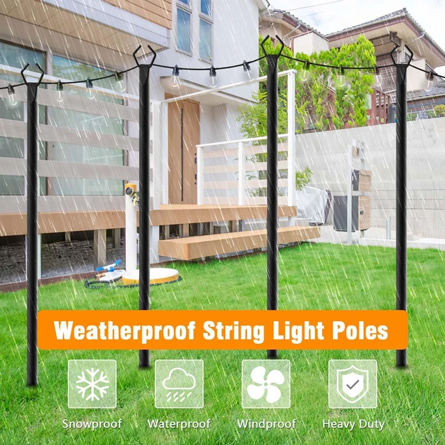 Alt view image 5 of 7 - 4 Pack String Light Poles,10 Ft Light Poles for Outside String Lights,Outdoor Lights Pole with Fork,Metal Poles Stand for Patio Deck Backyard