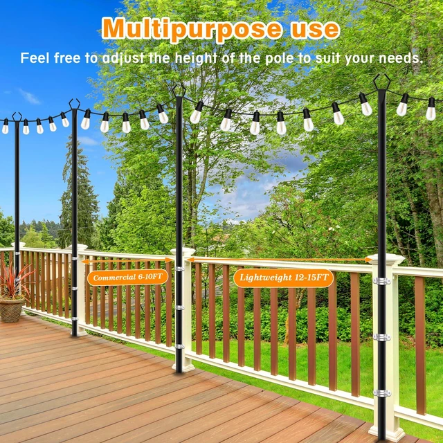 Alt view image 6 of 7 - 4 Pack String Light Poles,10 Ft Light Poles for Outside String Lights,Outdoor Lights Pole with Fork,Metal Poles Stand for Patio Deck Backyard