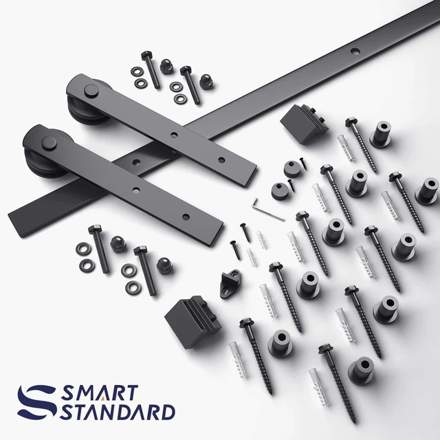 Alt view image 4 of 7 - 12ft Sliding Barn Door Hardware kit, Fit 72" Wide Door Panel Barn Door Track, Sliding Door Hardware kit, Smoothly and Quietly -Heavy Duty Sturdy -Easy to Install, I Shape Hanger