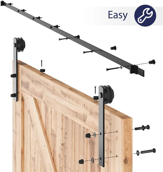 Alt view image 3 of 7 - 12ft Sliding Barn Door Hardware kit, Fit 72" Wide Door Panel Barn Door Track, Sliding Door Hardware kit, Smoothly and Quietly -Heavy Duty Sturdy -Easy to Install, I Shape Hanger