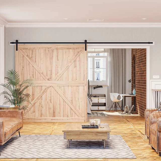 Alt view image 7 of 7 - 12ft Sliding Barn Door Hardware kit, Fit 72" Wide Door Panel Barn Door Track, Sliding Door Hardware kit, Smoothly and Quietly -Heavy Duty Sturdy -Easy to Install, I Shape Hanger