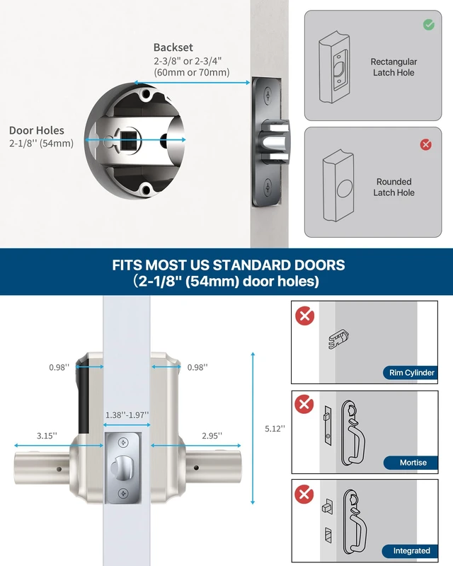 Alt view image 2 of 6 - Keyless Entry Keypad Door Lock with Handle Electronic Lock Deadbolts 2 Pack 20 User Codes & 2keys Passage Vacation Mode Privacy Protection 5S Auto-Lock, Simple 15-min Install Fits Most Standard Doors