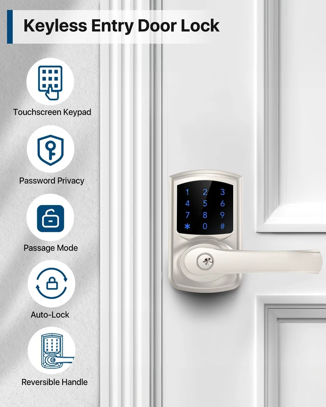 Alt view image 3 of 6 - Keyless Entry Keypad Door Lock with Handle Electronic Lock Deadbolts 2 Pack 20 User Codes & 2keys Passage Vacation Mode Privacy Protection 5S Auto-Lock, Simple 15-min Install Fits Most Standard Doors