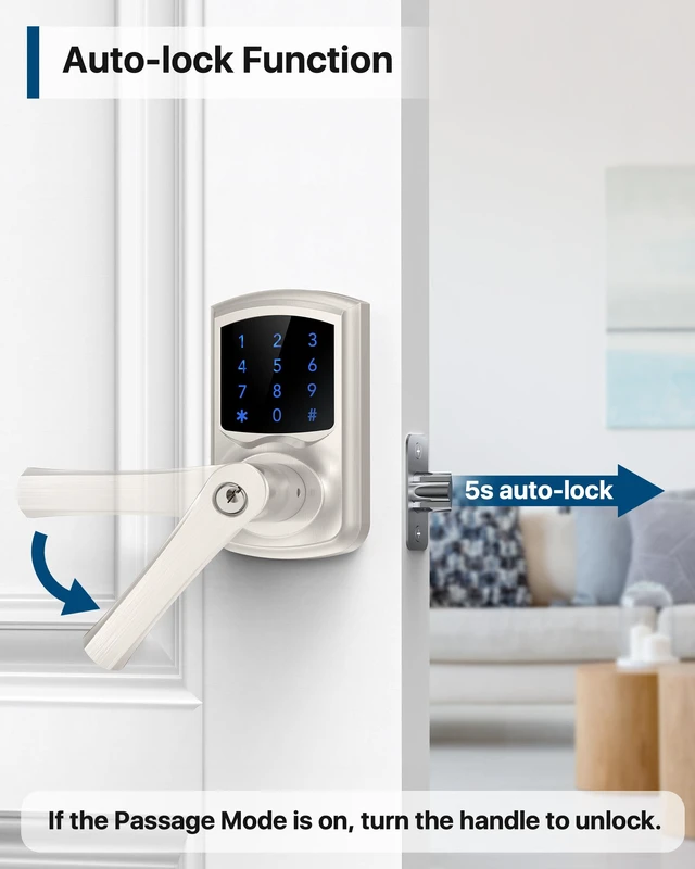 Alt view image 5 of 6 - Keyless Entry Keypad Door Lock with Handle Electronic Lock Deadbolts 2 Pack 20 User Codes & 2keys Passage Vacation Mode Privacy Protection 5S Auto-Lock, Simple 15-min Install Fits Most Standard Doors