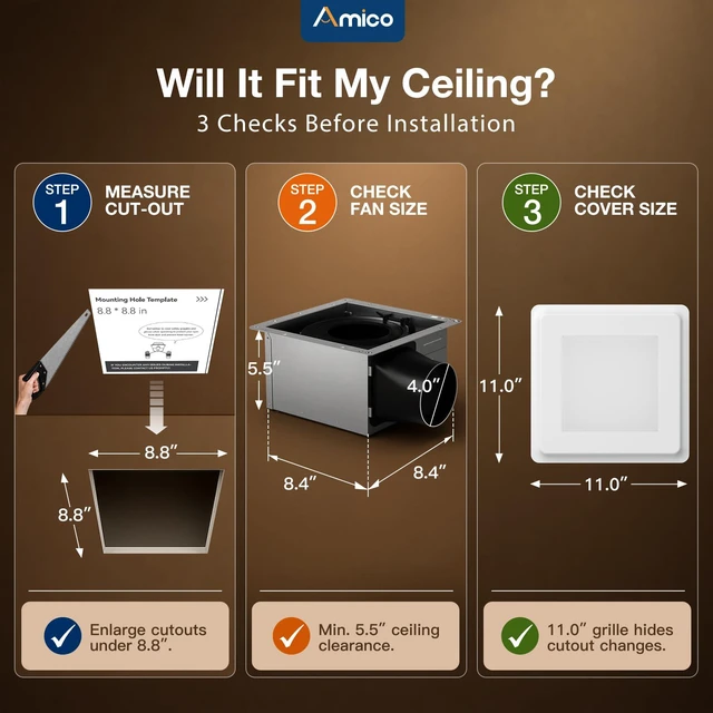 Alt view image 2 of 7 - Bathroom Exhaust Fan with Light, 80 CFM, 0.9 Sones, 1000LM, 5CCT Easy Install, Ceiling Opening 8.8'' x 8.8'', Ceiling Mount Shower Bathroom Fan, Household Ventilation Fan, ETL & FCC