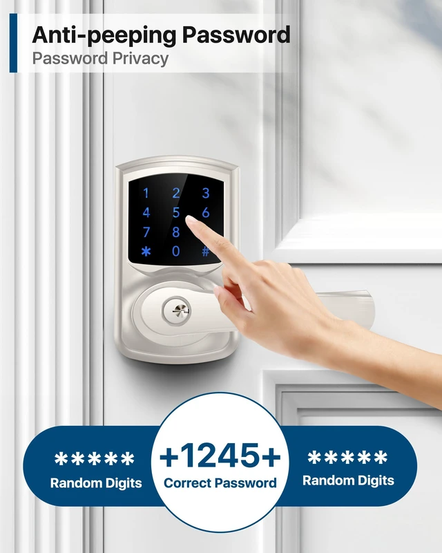 Alt view image 6 of 6 - Keyless Entry Keypad Door Lock with Handle Electronic Lock Deadbolts 2 Pack 20 User Codes & 2keys Passage Vacation Mode Privacy Protection 5S Auto-Lock, Simple 15-min Install Fits Most Standard Doors