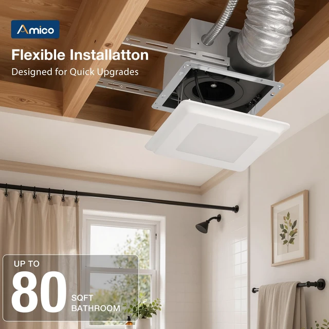 Alt view image 7 of 7 - Bathroom Exhaust Fan with Light, 80 CFM, 0.9 Sones, 1000LM, 5CCT Easy Install, Ceiling Opening 8.8'' x 8.8'', Ceiling Mount Shower Bathroom Fan, Household Ventilation Fan, ETL & FCC