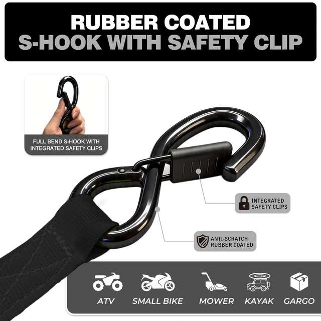 Alt view image 7 of 7 - Retractable Ratchet Straps 1" x 13 Ft, Bolt-On, 1,800 Lbs, Black, 4 Pack Heavy Duty Tie Downs, Auto Self Retracting Design, Secure Cargo, For Trucks, Trailers, Motorcycles, ATVs and UTVs