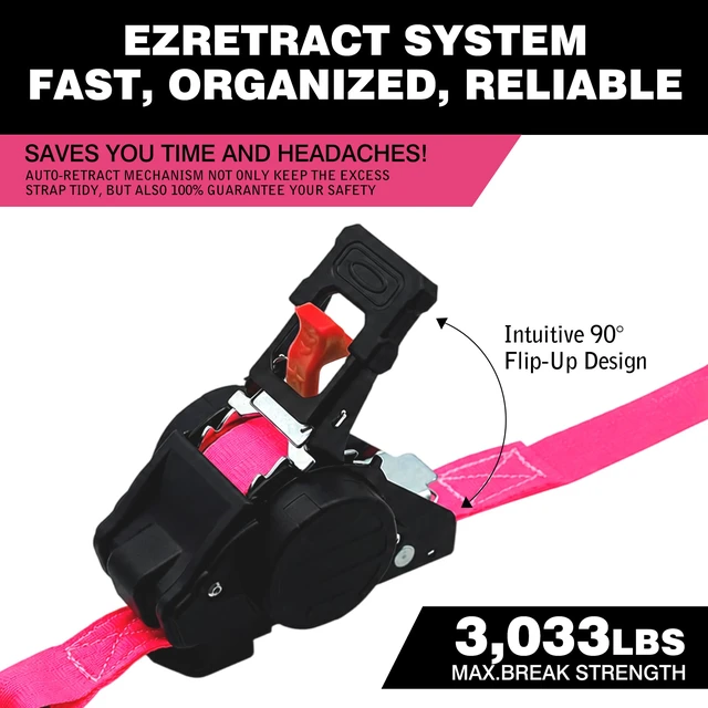 Alt view image 3 of 7 - Retractable Ratchet Straps 1" x 13 Ft, Bolt-On, 1,800 Lbs, 4 Pack Heavy Duty Tie Downs, Auto Retract, Secure Cargo, For Trucks, Trailers, Motorcycles, ATVs and UTVs