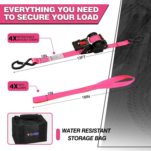 Alt view image 5 of 7 - Retractable Ratchet Straps 1" x 13 Ft, Bolt-On, 1,800 Lbs, 4 Pack Heavy Duty Tie Downs, Auto Retract, Secure Cargo, For Trucks, Trailers, Motorcycles, ATVs and UTVs
