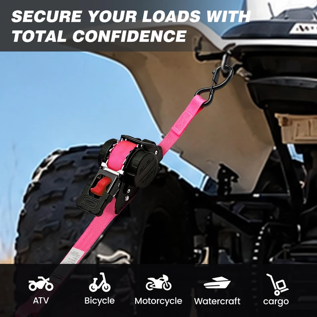 Alt view image 7 of 7 - Retractable Ratchet Straps 1" x 13 Ft, Bolt-On, 1,800 Lbs, 4 Pack Heavy Duty Tie Downs, Auto Retract, Secure Cargo, For Trucks, Trailers, Motorcycles, ATVs and UTVs