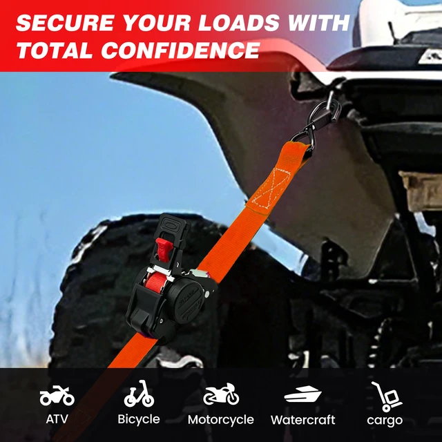 Alt view image 7 of 7 - Retractable Ratchet Straps 1" x 13 Ft, Bolt-On, 1,800 Lbs, 4 Pack Heavy Duty Tie Downs, Auto Retract, Secure Cargo, For Trucks, Trailers, Motorcycles, ATVs and UTVs