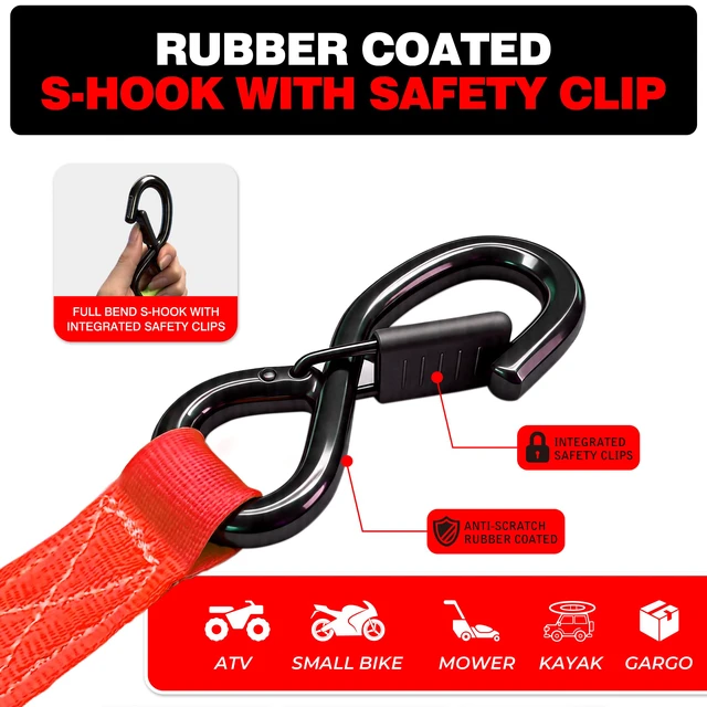 Alt view image 6 of 7 - Retractable Ratchet Straps 1" x 13 Ft, Bolt-On, 1,800 Lbs, 4 Pack Heavy Duty Tie Downs, Auto Retract, Secure Cargo, For Trucks, Trailers, Motorcycles, ATVs and UTVs