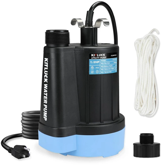 Main image of Submersible Water Pump, 1/2HP Thermoplastic Sump Pump, Portable Utility Pump with 10ft Cord, Hose Adapter, 2000GPH High Flow Water Removal for Swimming Pool, Garden Pond, Flood Basement, Tub