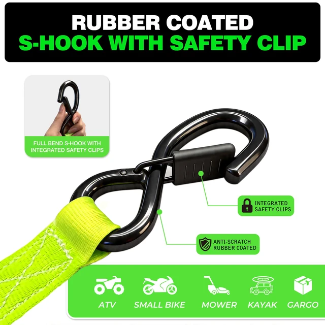 Alt view image 6 of 7 - Retractable Ratchet Straps 1" x 13 Ft, Bolt-On, 1,800 Lbs, Green, 4 Pack Heavy Duty Tie Downs, Auto Self Retracting Design, Secure Cargo, For Trucks, Trailers, Motorcycles, ATVs and UTVs