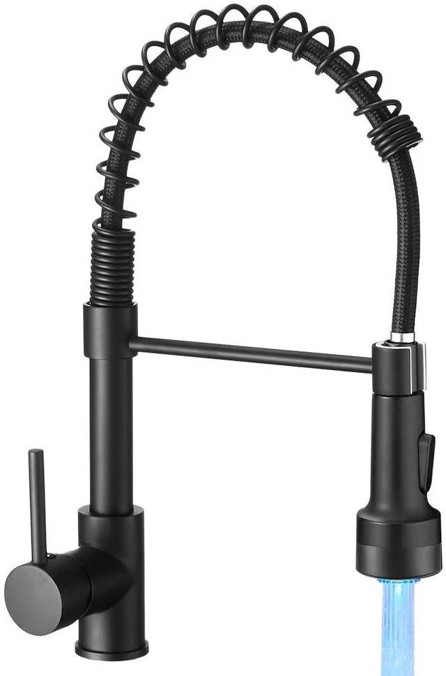 Main image of Kitchen Faucet with Pull Down LED Light Sprayer Black Stainless Steel NSF Certified,1 Handle Faucet,Farmhouse Camper Laundry Utility Rv Wet Bar Sinks,Deck Plate 1,3 Hole