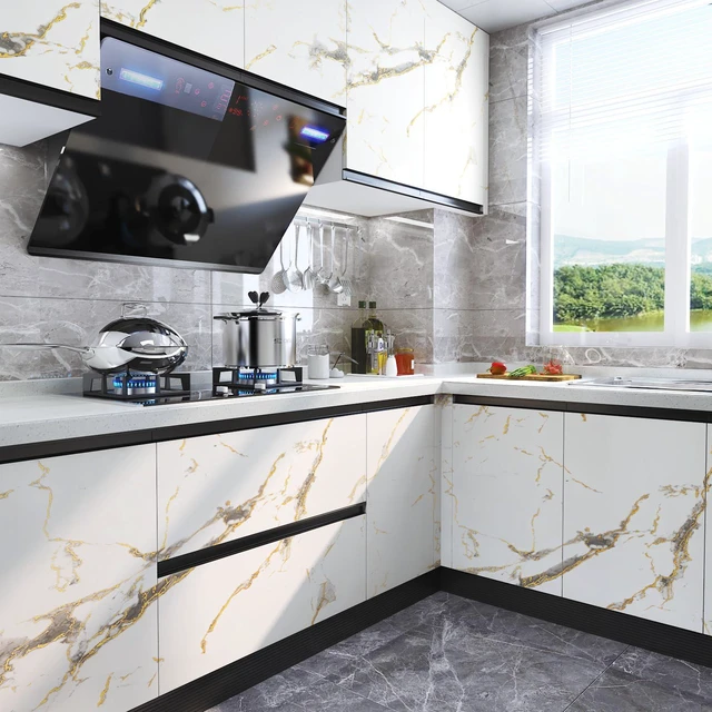 Alt view image 7 of 7 - Marble Contact Paper 160 x 36 Inch Wide White and Gold Marble Countertop Peel and Stick Waterproof Contact Paper Marble Wallpaper Peel and Stick for Wall Countertops Desk Removable Vinyl Roll
