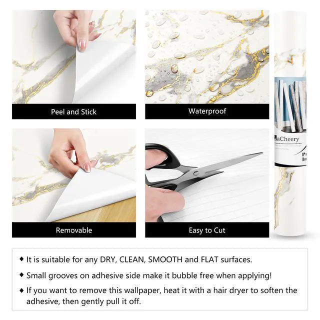Alt view image 6 of 7 - Marble Contact Paper 160 x 36 Inch Wide White and Gold Marble Countertop Peel and Stick Waterproof Contact Paper Marble Wallpaper Peel and Stick for Wall Countertops Desk Removable Vinyl Roll