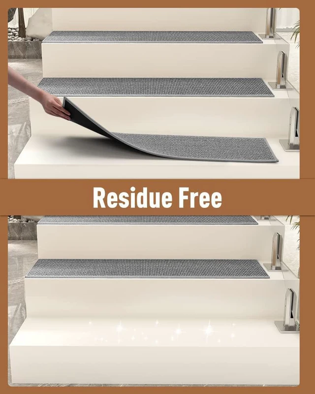 Alt view image 4 of 6 - Non Slip Stair-Treads, Rubber Backing Stair-Runners for Wooden Steps 15PCS Residue Free Carpet Stair Treads for Kids and Dogs 8"x30" Grey