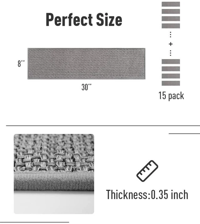 Alt view image 6 of 6 - Non Slip Stair-Treads, Rubber Backing Stair-Runners for Wooden Steps 15PCS Residue Free Carpet Stair Treads for Kids and Dogs 8"x30" Grey