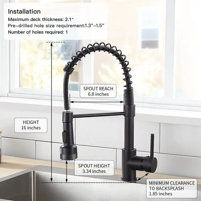 Alt view image 6 of 7 - Kitchen Faucet with Pull Down LED Light Sprayer Black Stainless Steel NSF Certified,1 Handle Faucet,Farmhouse Camper Laundry Utility Rv Wet Bar Sinks,Deck Plate 1,3 Hole