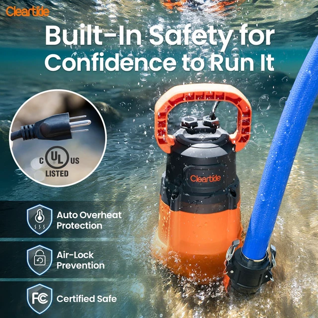 Alt view image 5 of 7 - Submersible 1/2HP Utility Water Pump with 25 Drain Hose, 3060 GPH Sump Pump, Portable Plug and Work for Pond, Garden Watering, Pool or Hot Tub Water Transfer