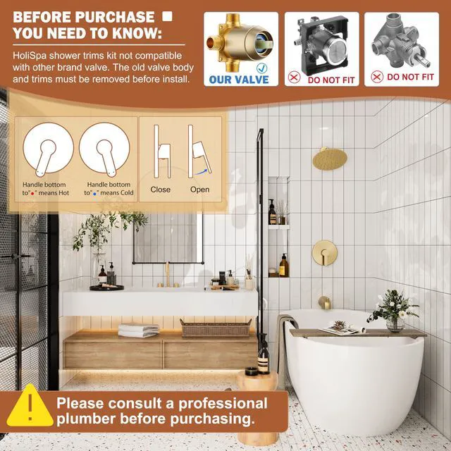 Alt view image 2 of 7 - Tub Shower Faucet Set, 8" Rain Shower Head & Spout, Brushed Gold All-Metal Rainfall Gold Showerhead and Bathtub Spout, Single-Handle Tub Shower-Trim Kit Included Valve, for Bathroom