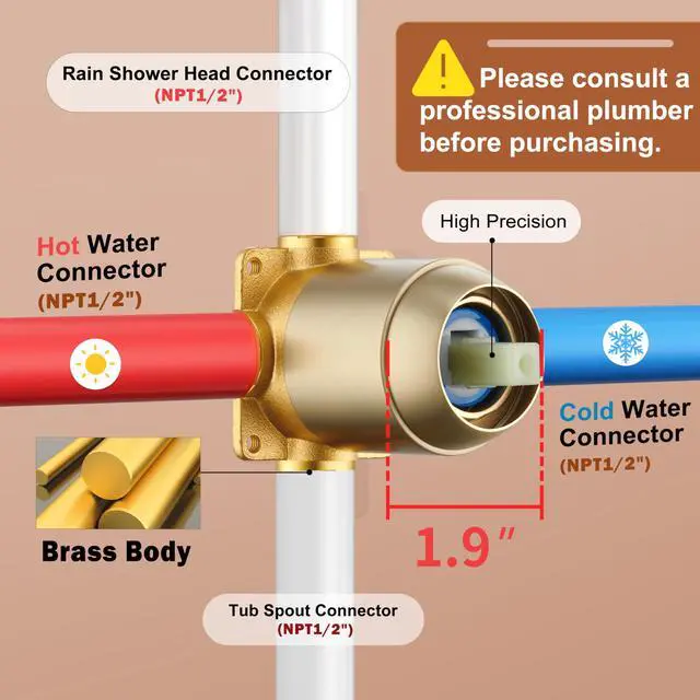 Alt view image 6 of 7 - Tub Shower Faucet Set, 8" Rain Shower Head & Spout, Brushed Gold All-Metal Rainfall Gold Showerhead and Bathtub Spout, Single-Handle Tub Shower-Trim Kit Included Valve, for Bathroom