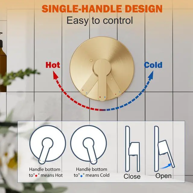 Alt view image 7 of 7 - Tub Shower Faucet Set, 8" Rain Shower Head & Spout, Brushed Gold All-Metal Rainfall Gold Showerhead and Bathtub Spout, Single-Handle Tub Shower-Trim Kit Included Valve, for Bathroom