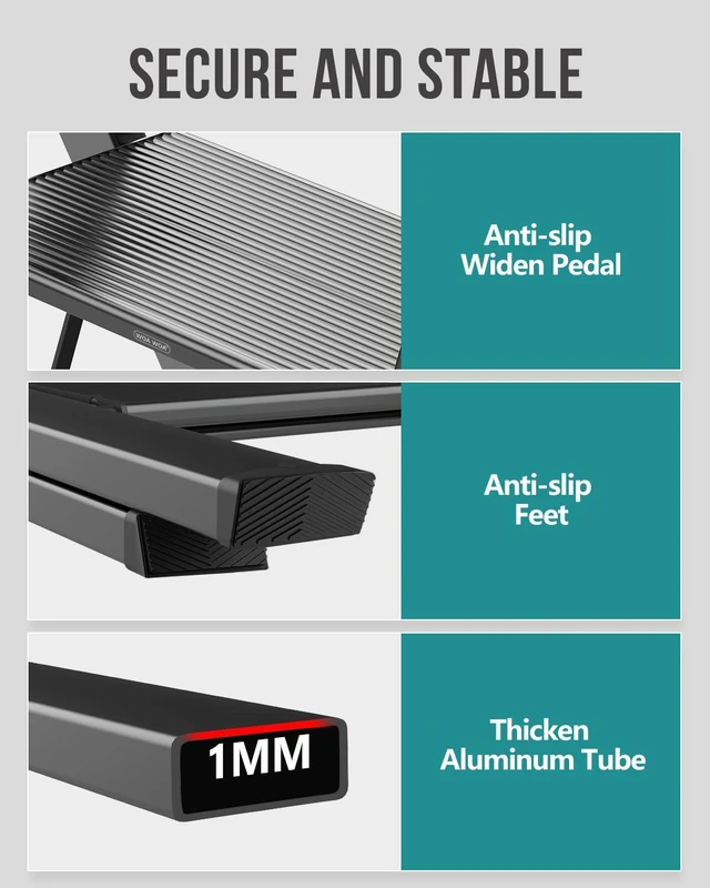 Alt view image 4 of 7 - 4 Step Ladder, Foldable Step Stool, 300lbs Load, Black Folded 43''H x 2''T; Net 9.9 lbs; Rigid Aluminum Steps; No Assembly; For Home, Kitchen, Office, Pantry, Closets, Cabinets