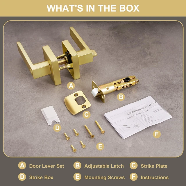 Alt view image 7 of 7 - 8 Pack Brushed Gold Door Handles Privacy Door Levers, Interior Door Knobs Keyless Flat Square Lockset Heavy Duty Door Locks Handleset for Bedroom Bathroom, Reversible for Left Right Handed Doors