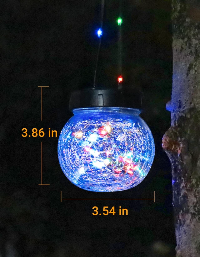 Alt view image 3 of 7 - Solar Lights Outdoor Waterproof 12-Pack, Solar Powered Hanging Lantern Cracked Glass Hanging Globes for Yard Decor Christmas Decoration, Shepherd Hook, Garden Tree Ornaments, RGB