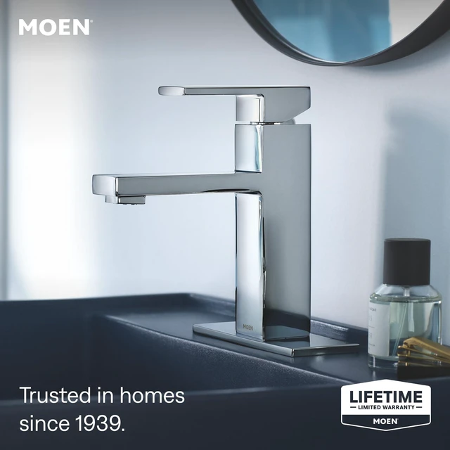 Alt view image 2 of 7 - Revyl Chrome One-Handle Single Hole Modern Bathroom Sink Faucet with Optional Deckplate and Spring Loaded Drain Assembly, 84771