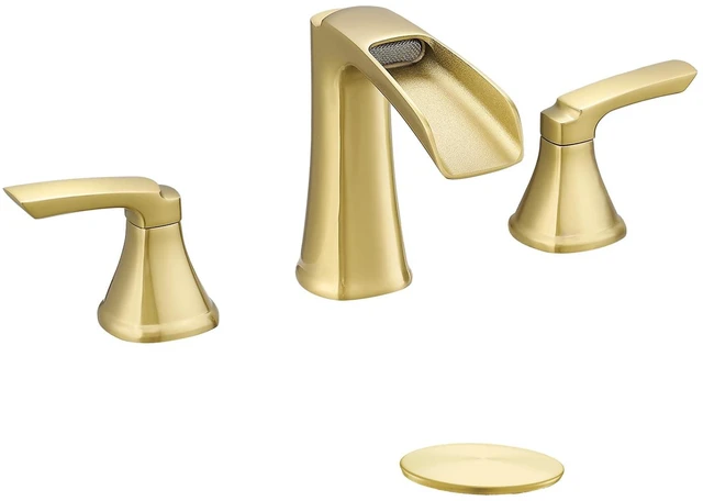 Main image of Waterfall 8 Inch Bathroom Faucet 3 Hole, Polished Brushed Gold Widespread Two-handle Bathroom Sink Faucet, Lead-free Brass Faucet for Bathroom Sink with Pop-up Drain