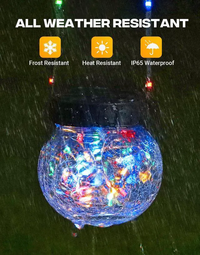 Alt view image 4 of 7 - Solar Lights Outdoor Waterproof 12-Pack, Solar Powered Hanging Lantern Cracked Glass Hanging Globes for Yard Decor Christmas Decoration, Shepherd Hook, Garden Tree Ornaments, RGB