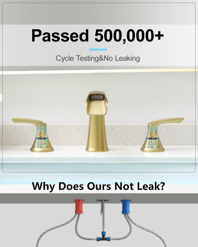 Alt view image 4 of 7 - Waterfall 8 Inch Bathroom Faucet 3 Hole, Polished Brushed Gold Widespread Two-handle Bathroom Sink Faucet, Lead-free Brass Faucet for Bathroom Sink with Pop-up Drain