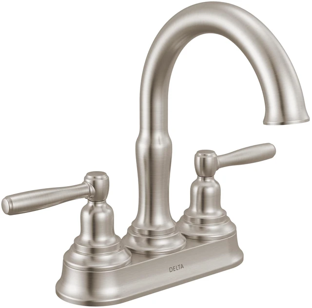 Main image of Roe Centerset Brushed Nickel Bathroom Faucet, 4 Inch 3 Hole Bathroom Sink Faucet for Vanity, Push-Pop Drain Assembly, Stainless 25985LF-SS