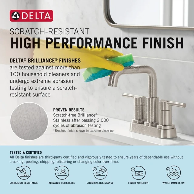 Alt view image 3 of 7 - Roe Centerset Brushed Nickel Bathroom Faucet, 4 Inch 3 Hole Bathroom Sink Faucet for Vanity, Push-Pop Drain Assembly, Stainless 25985LF-SS
