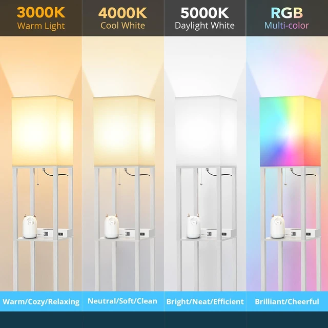 Alt view image 3 of 7 - Shelf Floor Lamp with Wireless Charger, USB, Type C, AC Port,White Fast Charging USB Ports & Type C Port & 2 Power Outlets, 3 Tier Storage Shelf Lamp, E26 Base, 60W Max(Bulb Not Included)