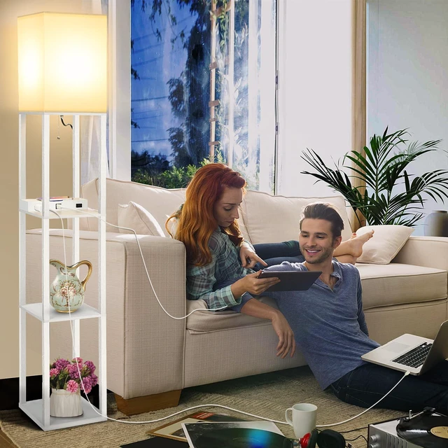 Alt view image 4 of 7 - Shelf Floor Lamp with Wireless Charger, USB, Type C, AC Port,White Fast Charging USB Ports & Type C Port & 2 Power Outlets, 3 Tier Storage Shelf Lamp, E26 Base, 60W Max(Bulb Not Included)