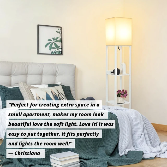 Alt view image 5 of 7 - Shelf Floor Lamp with Wireless Charger, USB, Type C, AC Port,White Fast Charging USB Ports & Type C Port & 2 Power Outlets, 3 Tier Storage Shelf Lamp, E26 Base, 60W Max(Bulb Not Included)