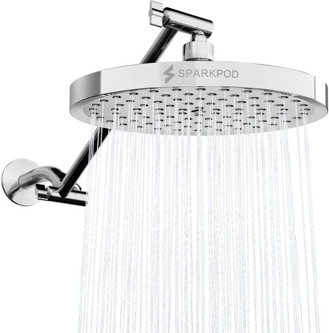 Main image of 8" Round Rain Shower Head with 11" Shower Arm Shower Head & Extension Arm Combo, Height Adjustable, High Pressure Performance, Easy 1-Minute Installation,Polished Chrome
