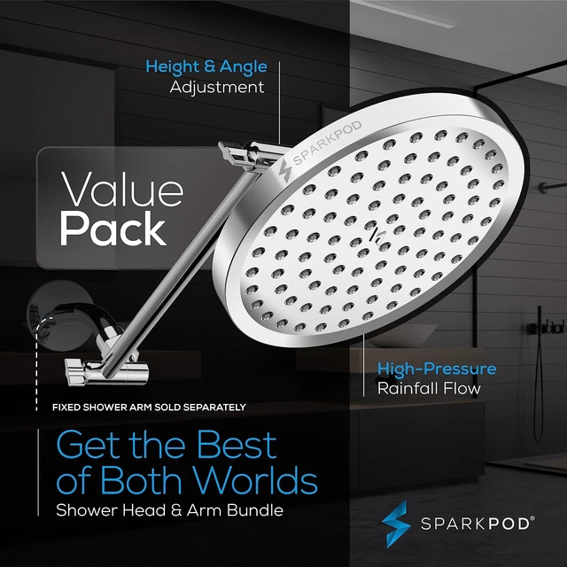 Alt view image 3 of 7 - 8" Round Rain Shower Head with 11" Shower Arm Shower Head & Extension Arm Combo, Height Adjustable, High Pressure Performance, Easy 1-Minute Installation,Polished Chrome