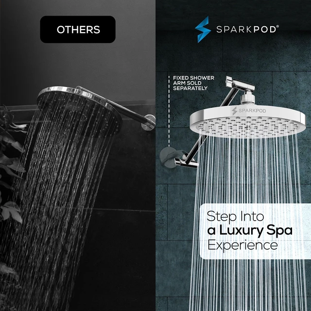 Alt view image 2 of 7 - 8" Round Rain Shower Head with 11" Shower Arm Shower Head & Extension Arm Combo, Height Adjustable, High Pressure Performance, Easy 1-Minute Installation,Polished Chrome